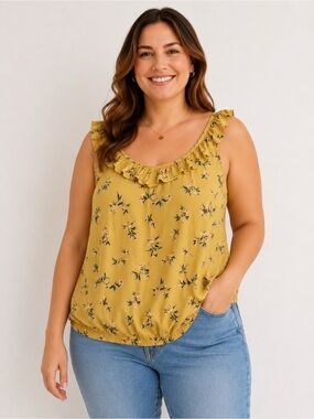 REITMANS tank top yellow floral responsible woven sleeveless feminine XXL